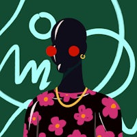 an illustration of a woman in a floral dress