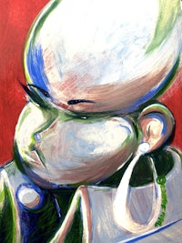 a painting of a person with a bald head